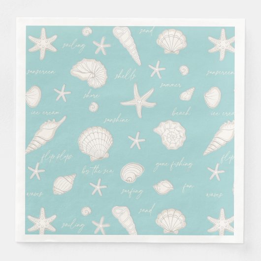 Serviette En Papier Coques Starfish Sun Fun Texte ivoire ID918 (Devant)