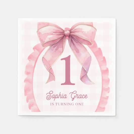 Serviette En Papier Coquette à mâchoires roses 1er anniversaire (Devant)