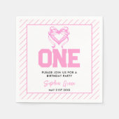 Serviette En Papier Coquette à mâchoires roses 1er anniversaire (Devant)