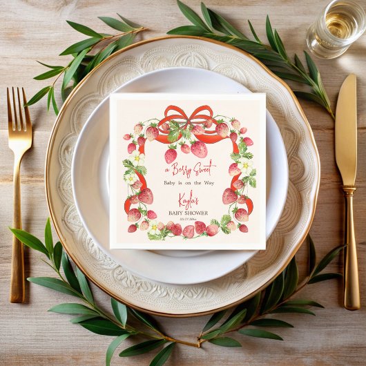 Serviette En Papier Coquette à ruban de fraise baby shower