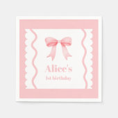 Serviette En Papier Coquette Aquarelle rose Bow 1er anniversaire (Devant)