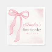 Serviette En Papier Coquette Aquarelle rose mignonne Bow Anniversaire (Devant)