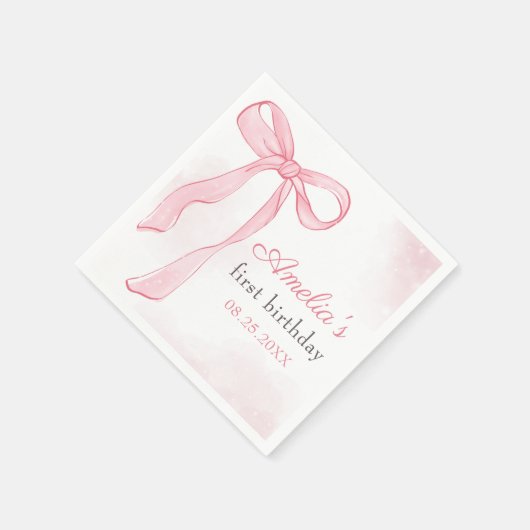 Serviette En Papier Coquette Aquarelle rose mignonne Bow Anniversaire (Coin)