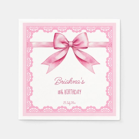 Serviette En Papier Coquette arc rose fête d'anniversaire imprimé (Devant)