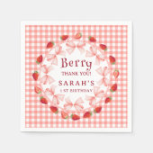 Serviette En Papier Coquette Berry First Birthday Red Gingham  (Devant)