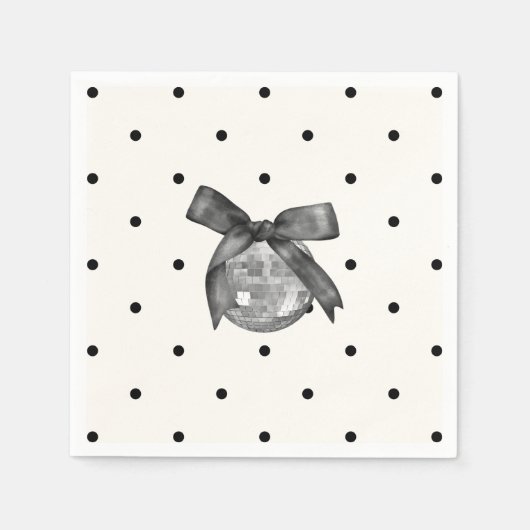 Serviette En Papier Coquette Black Bow & Disco Ball Elégant Anniversai (Devant)