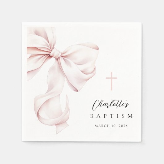 Serviette En Papier Coquette Bow Baptism Invitation (Devant)