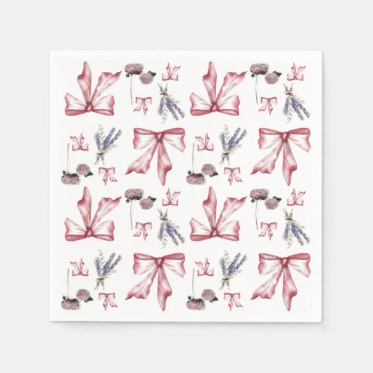 Serviette En Papier Coquette Bow et Floral Print - Rose doux (Devant)