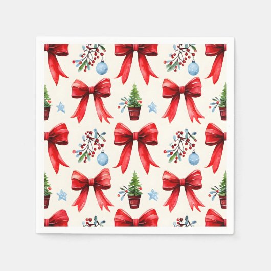 Serviette En Papier Coquette Bow et Naples d'arbre de Noël (Devant)
