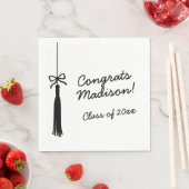 Serviette En Papier Coquette Bow Grad Tassel Black & White Graduation (En situation)