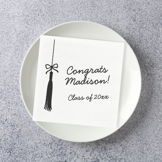 Serviette En Papier Coquette Bow Grad Tassel Black & White Graduation