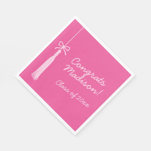 Serviette En Papier Coquette Bow Grad Tassel Pink 2025 Graduation (Coin)