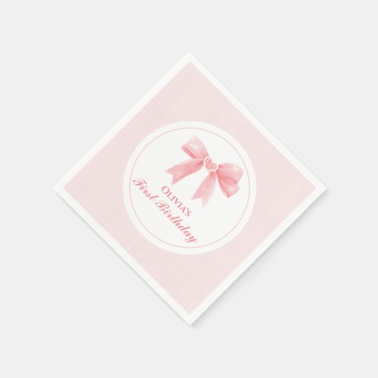 Serviette En Papier Coquette Bow rose et rayures 1er anniversaire (Coin)