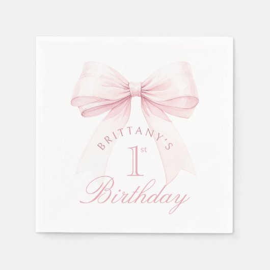 Serviette En Papier Coquette Bow rose Premier anniversaire (Devant)