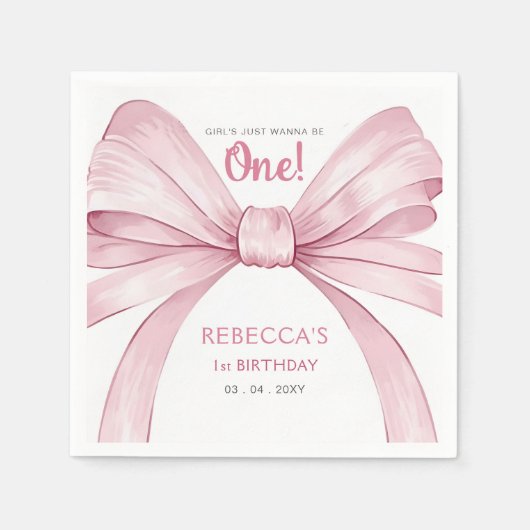 Serviette En Papier Coquette Bow rose Premier anniversaire (Devant)