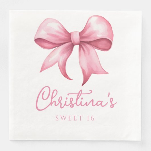 Serviette En Papier Coquette Bow rose Sweet 16 (Devant)