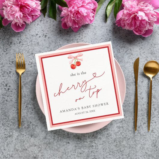 Serviette En Papier Coquette cerise sur le dessus bébé fille douche