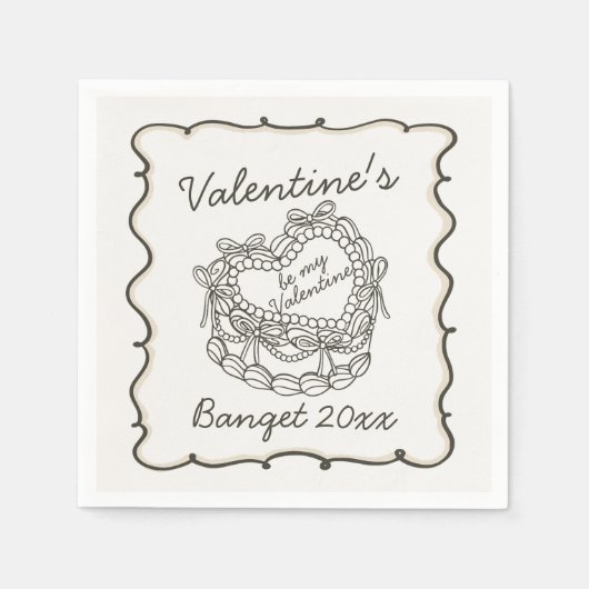 Serviette En Papier Coquette Coeur Coquette Beige Bow Valentins (Devant)