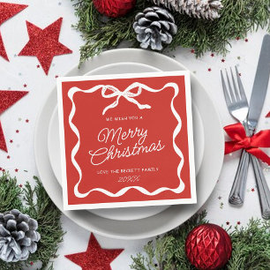 Serviette En Papier Coquette Courbe Ruban et Nœud Rétro Joyeux Noël