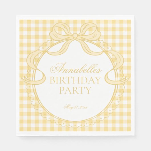 Serviette En Papier Coquette de gingham jaune pour dessert de fête d'a (Devant)