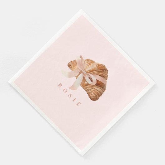 Serviette En Papier Coquette personnalisée Croissant rose Ribbon (Coin)