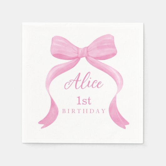 Serviette En Papier Coquette Pink Bow First Birthday Napkins (Devant)