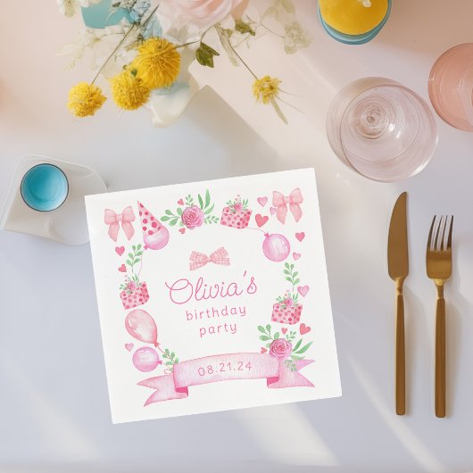 Serviette En Papier Coquette Pink Bow Preppy Girl Anniversaire