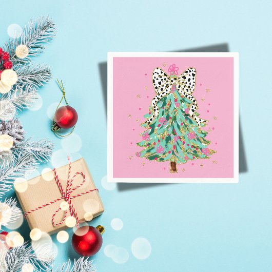 Serviette En Papier Coquette Pink Christmas Tree Cocktail Napkins