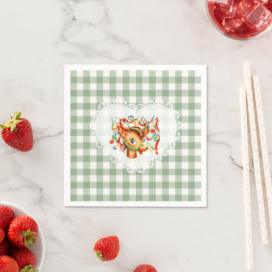 Serviette En Papier Coquette Rétro Vintage Animaux Bébés Cerfs Gingham