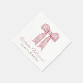 Serviette En Papier Coquette Rose Aquarelle Bow Fête Anniversaire (Coin)