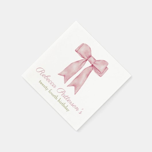 Serviette En Papier Coquette Rose Aquarelle Bow Fête Anniversaire (Coin)