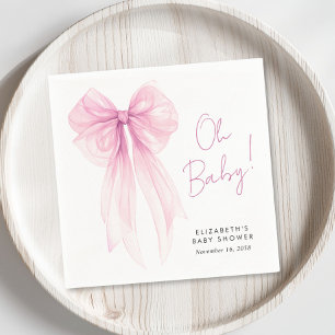 Serviette En Papier Coquette rose Bow Aquarelle bébé fille douche