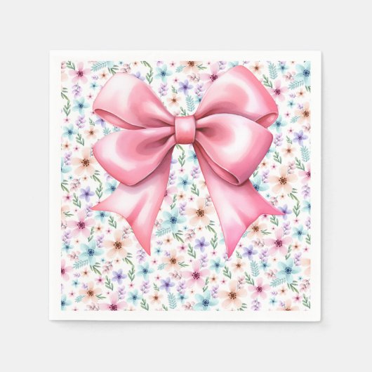 Serviette En Papier Coquette Rose Bow Design floral élégant (Devant)