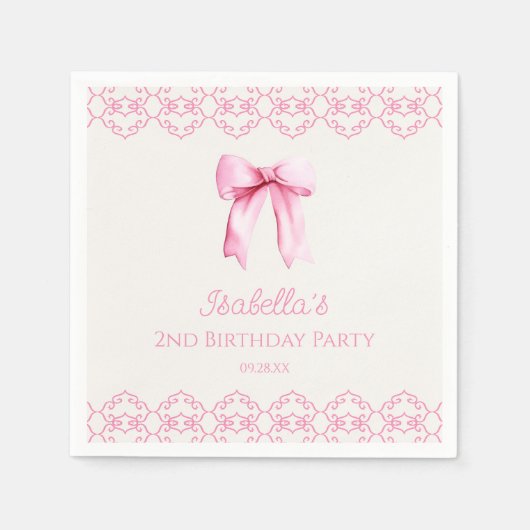 Serviette En Papier Coquette rose Bow fête d'anniversaire (Devant)