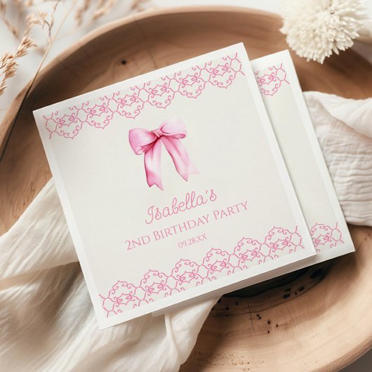 Serviette En Papier Coquette rose Bow fête d'anniversaire