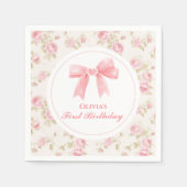 Serviette En Papier Coquette rose et Rose 1er anniversaire (Devant)