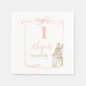 Serviette En Papier Coquette rose Pierre le lapin 1er anniversaire (Devant)
