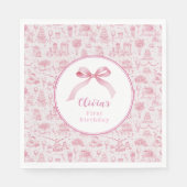 Serviette En Papier Coquette Toile rose Bow 1er anniversaire fille (Devant)