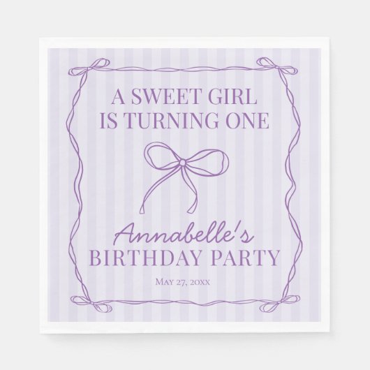 Serviette En Papier Coquette violette Bow Pastel Anniversaire Table Dé (Devant)