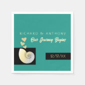 Serviette En Papier Coquillage et Coeurs, Mariage plage (Devant)