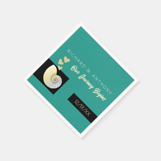 Serviette En Papier Coquillage et Coeurs, Mariage plage (Coin)