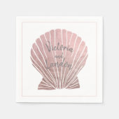 Serviette En Papier Coquillage métallique rose Argent Nom Plage Mariag (Devant)