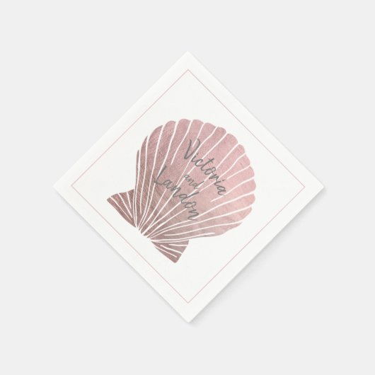 Serviette En Papier Coquillage métallique rose Argent Nom Plage Mariag (Coin)