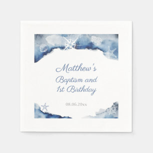 Serviette En Papier Coquillages bleu foncé et blanc Baptême fête d'ann