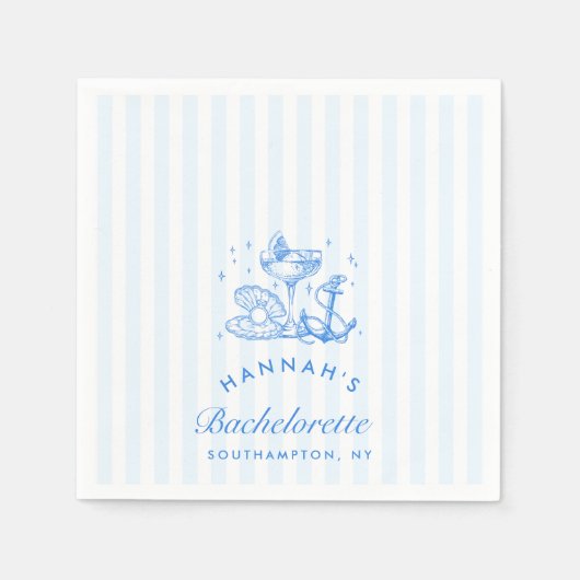 Serviette En Papier Coquillages bleus rétro et cloches Mariages Bachel (Devant)