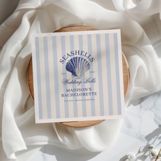 Serviette En Papier Coquillages & Cloches de Mariage Rayé Enterrement