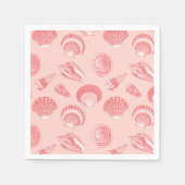 Serviette En Papier Coquillages - corail rose et blanc (Devant)