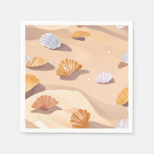 Serviette En Papier Coquillages dans le sable Aquarelle de plage