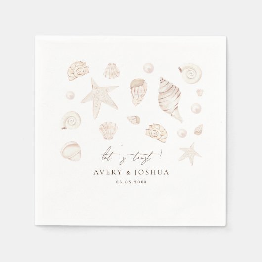 Serviette En Papier Coquillages d'aquarelle et perles Mariage côtier (Devant)