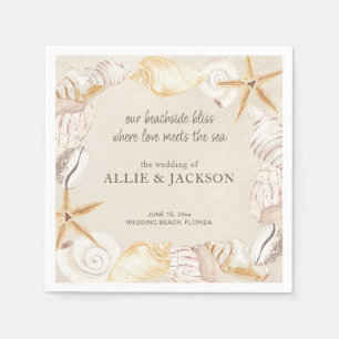 Serviette En Papier Coquillages de plage Sable Amour Mer Mariage